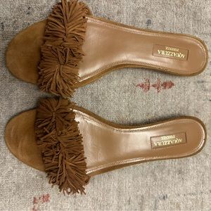 Aquazzura - Brown Suede Slide Sandals w/ Fringe- size 7.5